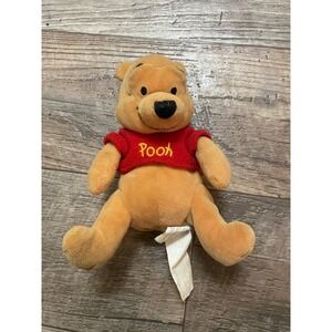Disney Store Winnie the Pooh Plush Bean Bag Toy Red Shirt Bee Detail 8 Inch
